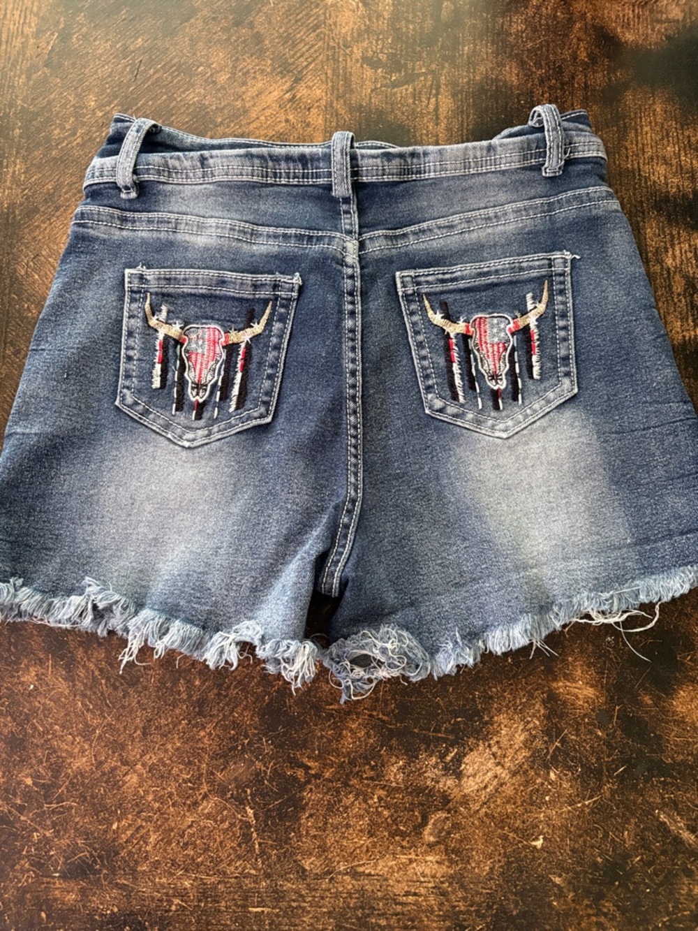 Blue High-Waisted Jean Shorts with Frayed Hem